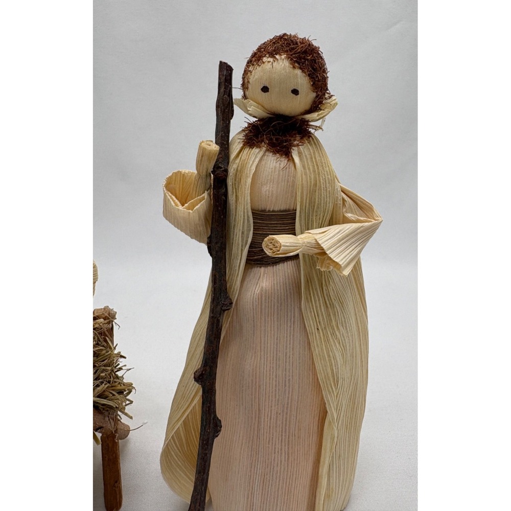 Vintage Folk Art Corn Husk Nativity Set Jesus, Mary & Joseph‎ Christmas Decor - Picture 5 of 7